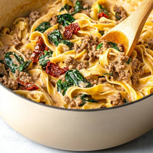 Creamy Tuscan Beef Pasta